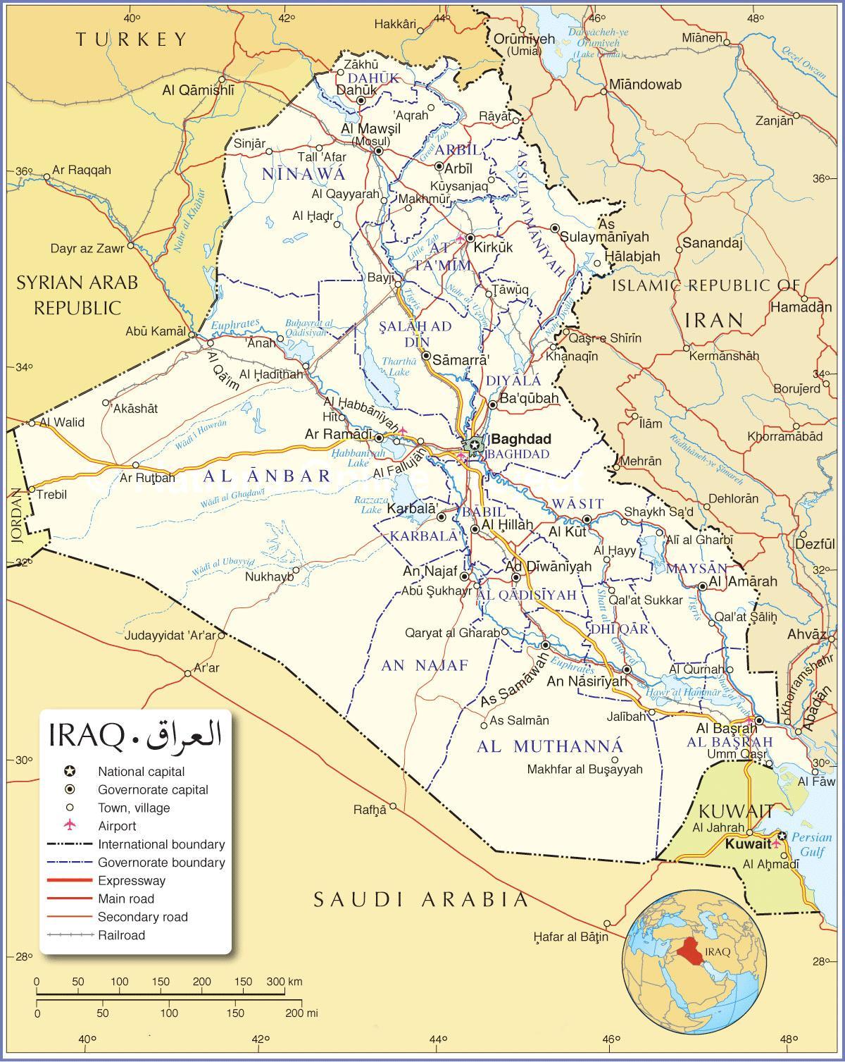 Mapa Irakeko errepideak