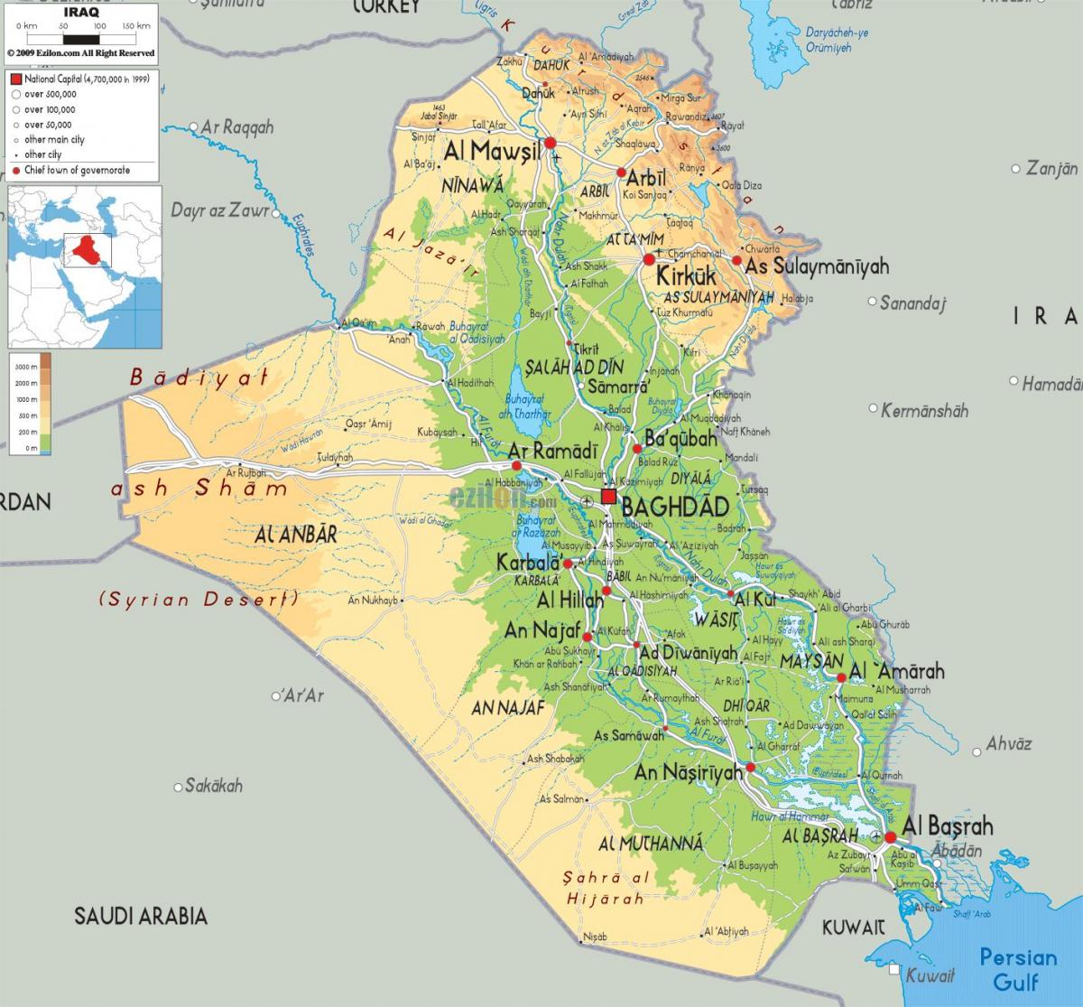 Mapa Irakeko geografia